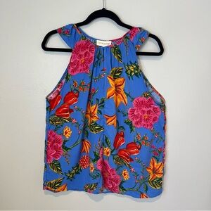Cynthia Rowley Floral Sleeveless Top Ruffle Sleeve Shirt V-neck Size Large‎ NWT